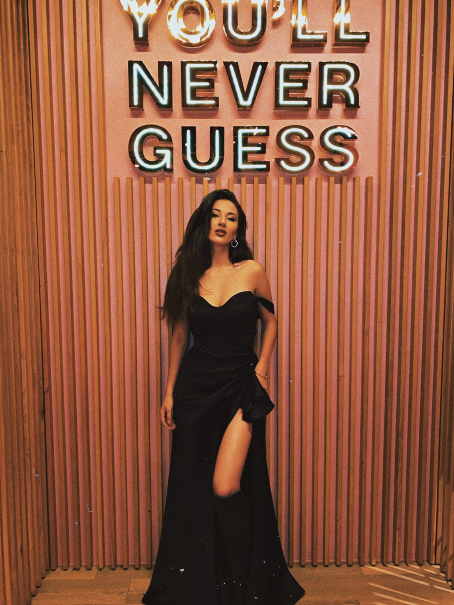 Black Satin Off Shoulder Gown