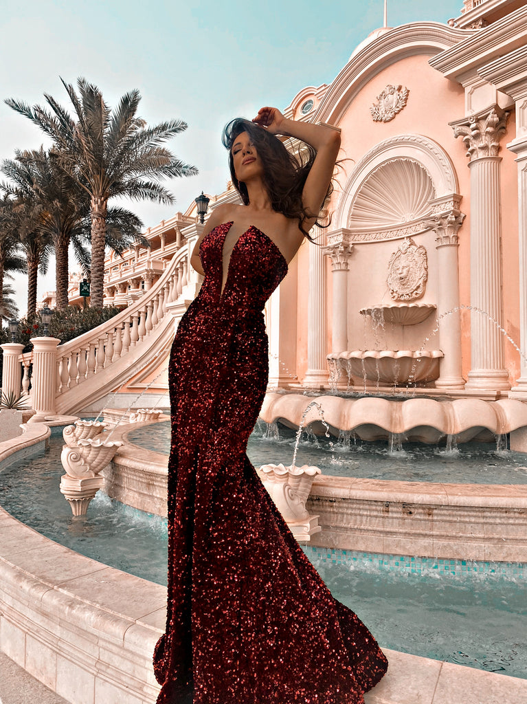 Hollywood Sequins Gown - Red