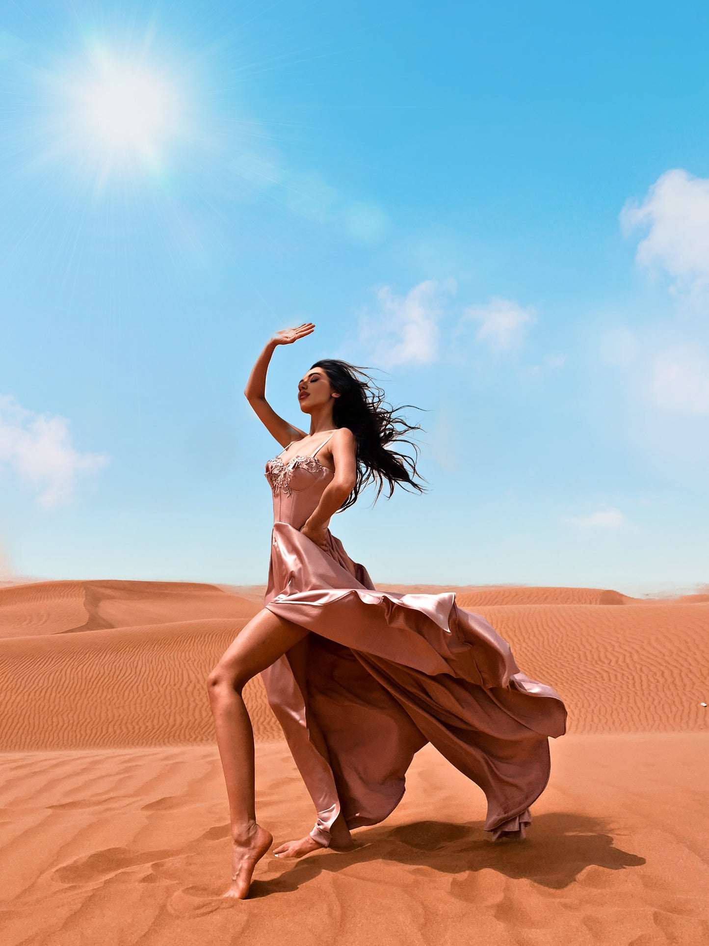 Desert Dust | Розова Сатенена Рокля